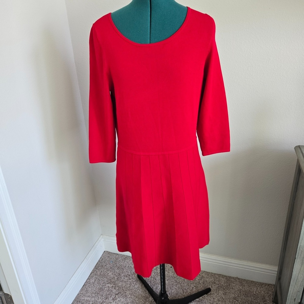 Ann Taylor Womens Red Fit and Flare Dress Size Large Faux Pleats Classic